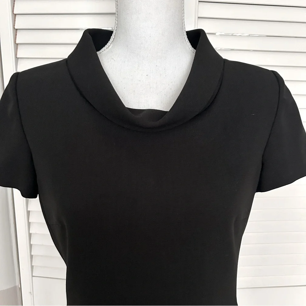 Talbots Retro Black Blouse Top Roll Collar Lined Short Sleeves Hidden Back Zip 4 - Picture 2 of 7